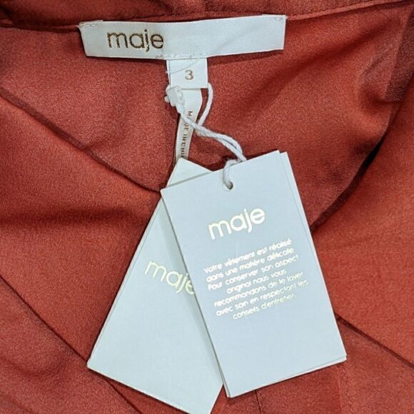 Maje Shirt dress with smocks in Terracotta with lace Size L NWT - Picture 14 of 15